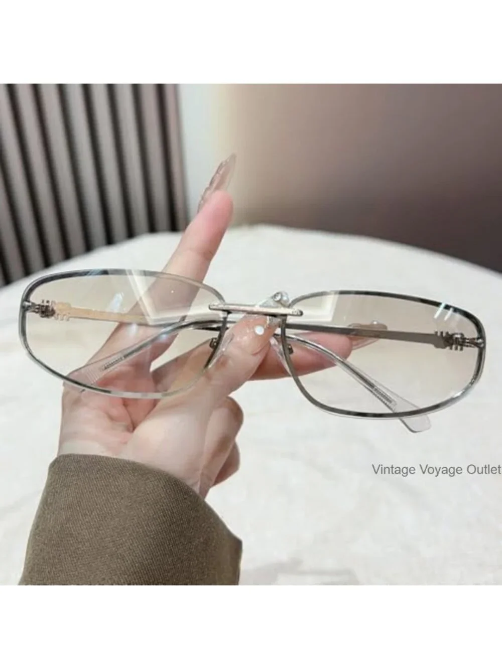 Y2K Retro Metal Wrap Around Sunglasses for Women Oval Futuristic Shades UV400
